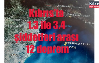Kıbrıs'ta 1.3 ile 3.4 şiddetleri arası 12 deprem