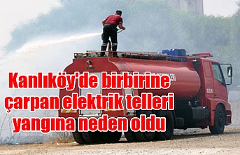 Kanlıköy'de birbirine çarpan elektrik telleri yangına neden oldu