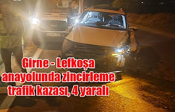 Girne - Lefkoşa anayolunda zincirleme trafik kazası, 4 yaralı