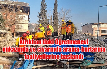 Sivil Savunma Teşkilatı Kırıkhan'da Öğretmenevi enkazında ve civarında arama-kurtarma faaliyetlerine başladı