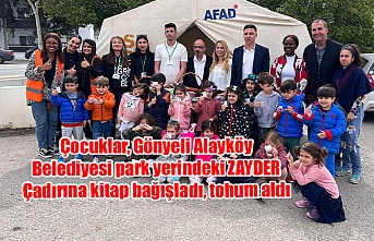 Çocuklar, Gönyeli Alayköy Belediyesi park yerindeki ZAYDER Çadırına kitap bağışladı, tohum aldı