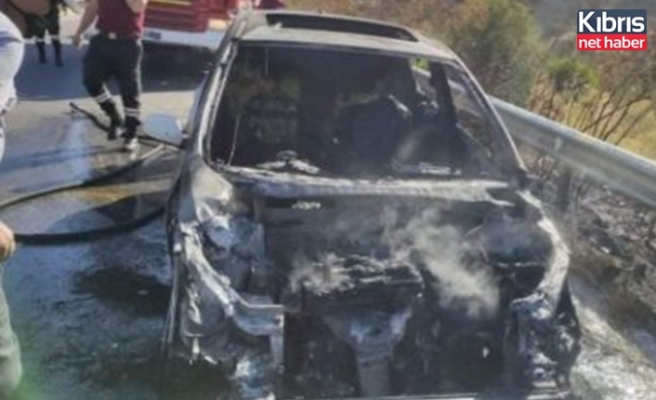 Girne - Lefkoşa anayolunda bir araç yandı