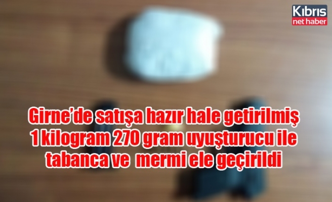 Girne’de satışa hazır hale getirilmiş 1 kilogram 270 gram uyuşturucu ile tabanca ve  mermi ele geçirildi