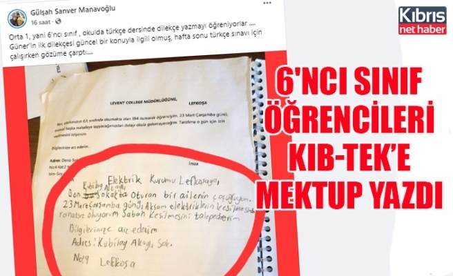 6'ncı sınıf öğrencileri KIB-TEK’e mektup yazdı