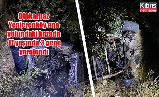 Dipkarpaz-Yenierenköy ana yolundaki kazada 17 yaşında 3 genç yaralandı