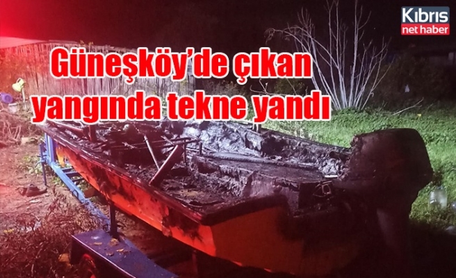 Güneşköy’de çıkan yangında tekne yandı