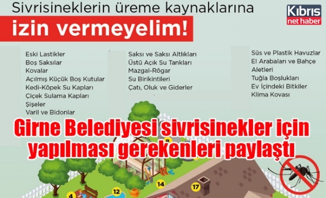 Girne Belediyesi sivrisinekler için yapılması gerekenleri paylaştı