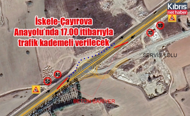İskele-Çayırova Anayolu’nda 17.00 itibarıyla trafik kademeli verilecek