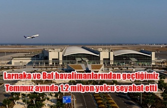 Larnaka ve Baf havalimanlarından geçtiğimiz Temmuz ayında 1.2 milyon yolcu seyahat etti