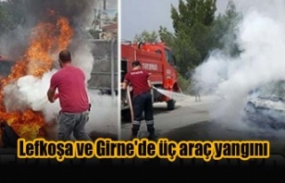 Lefkoşa ve Girne'de üç araç yangını