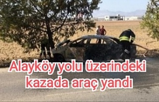 Alayköy yolu üzerindeki kazada araç yandı