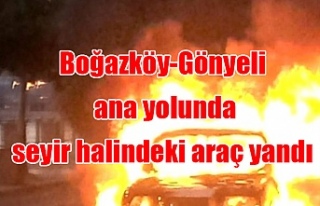 Boğazköy-Gönyeli ana yolunda seyir halindeki araç...